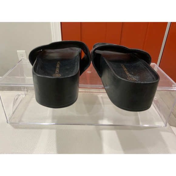 Tory Burch Black Leather Double T Logo Slides Sandals Women's Size - Picture 13 of 17